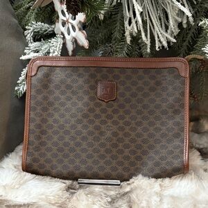CELINE Macadam Canvas Clutch
Bag PVC Leather Brown Gold